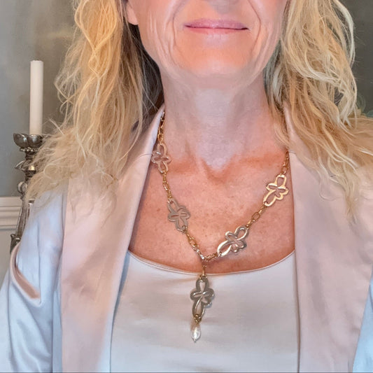 Flower Gold silver Halsband - Flexibelt Halsband med Blommor och 18k Guld - Design by Brandeby