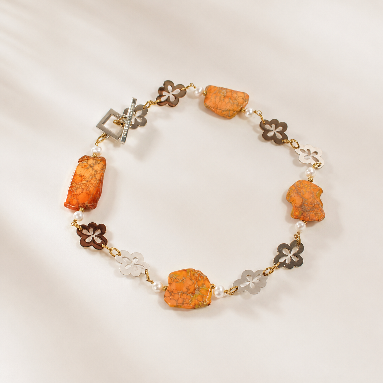 Orange statement halsband - Imperial Jasper & Pärlor