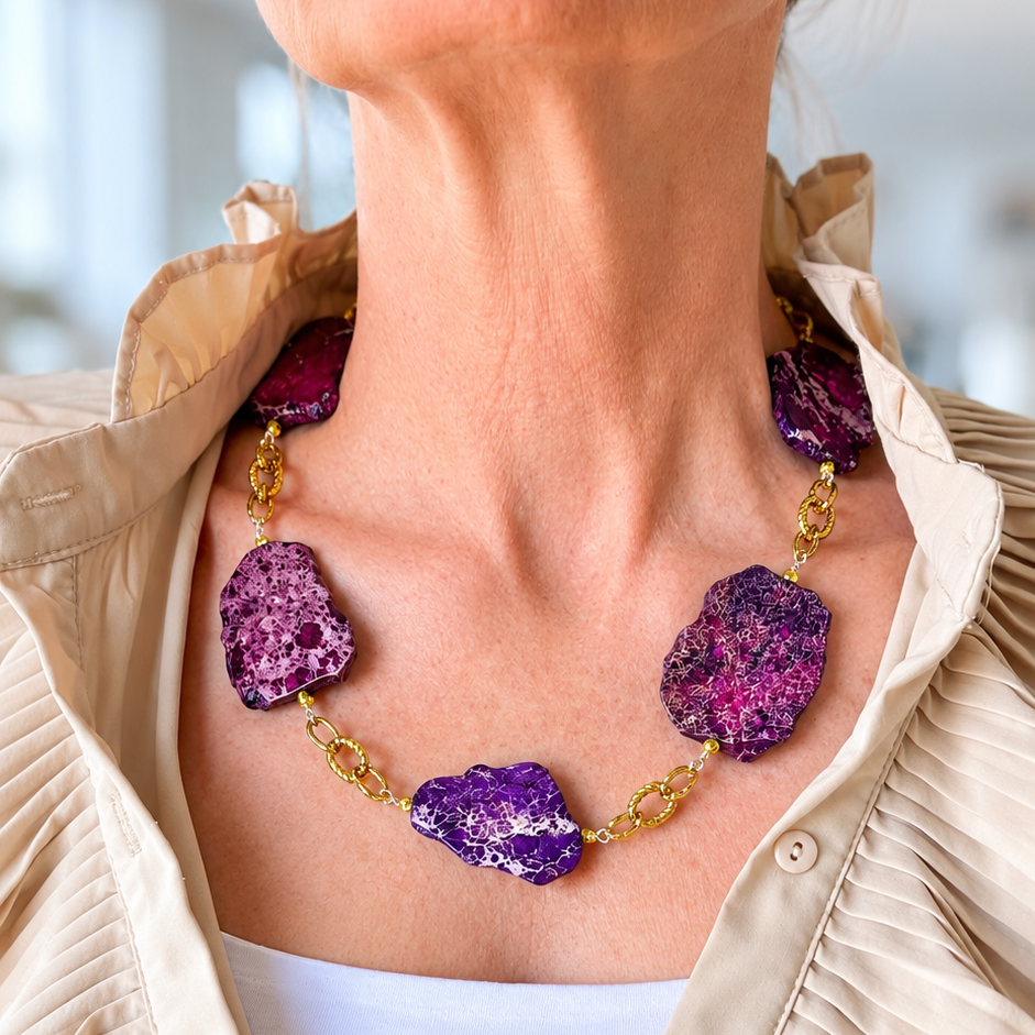 Bold Nature Halsband – Lila Imperial Jasper & 18K Guld | Design by Brandeby