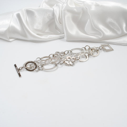 the one silver armband treradigt med silver blommor cirklar kedja handgjort design by brandeby