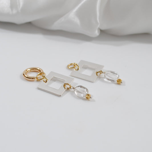 påhäng creole ringar guld fyrkanter i silver med bergkristall design by brandeby