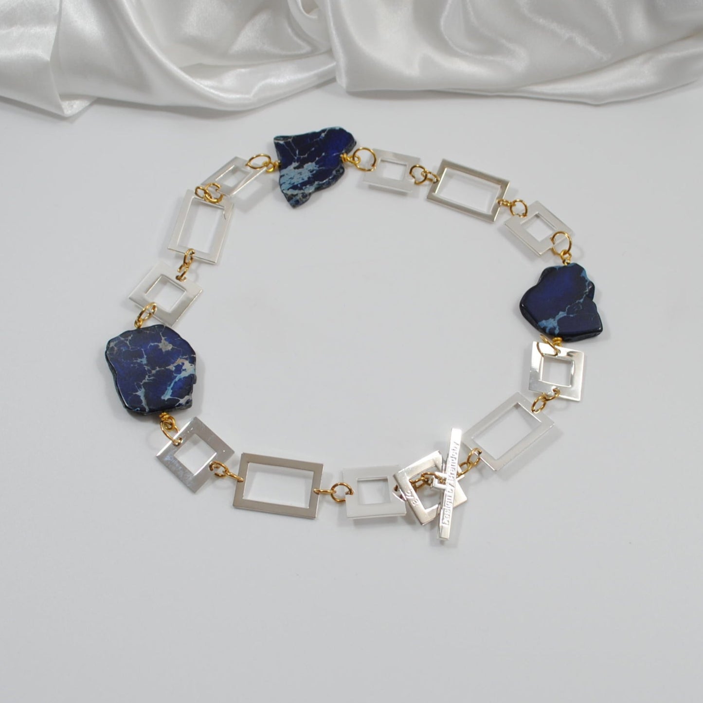 äkta imperial jasper ädelsten blått kort halsband design by brandeby