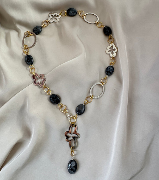 Flexibelt Halsband Äkta Labradorit - Silver guld - 60 cm - Design by Brandeby