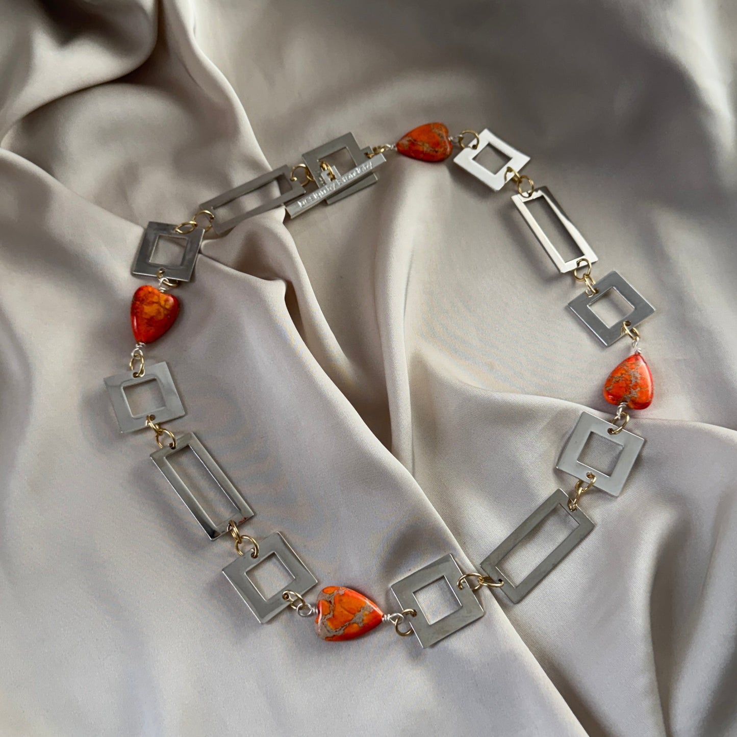Halsband Imperial Jasper Hjärtan Sterling Silver - 50 cm - orange silver - design by brandeby