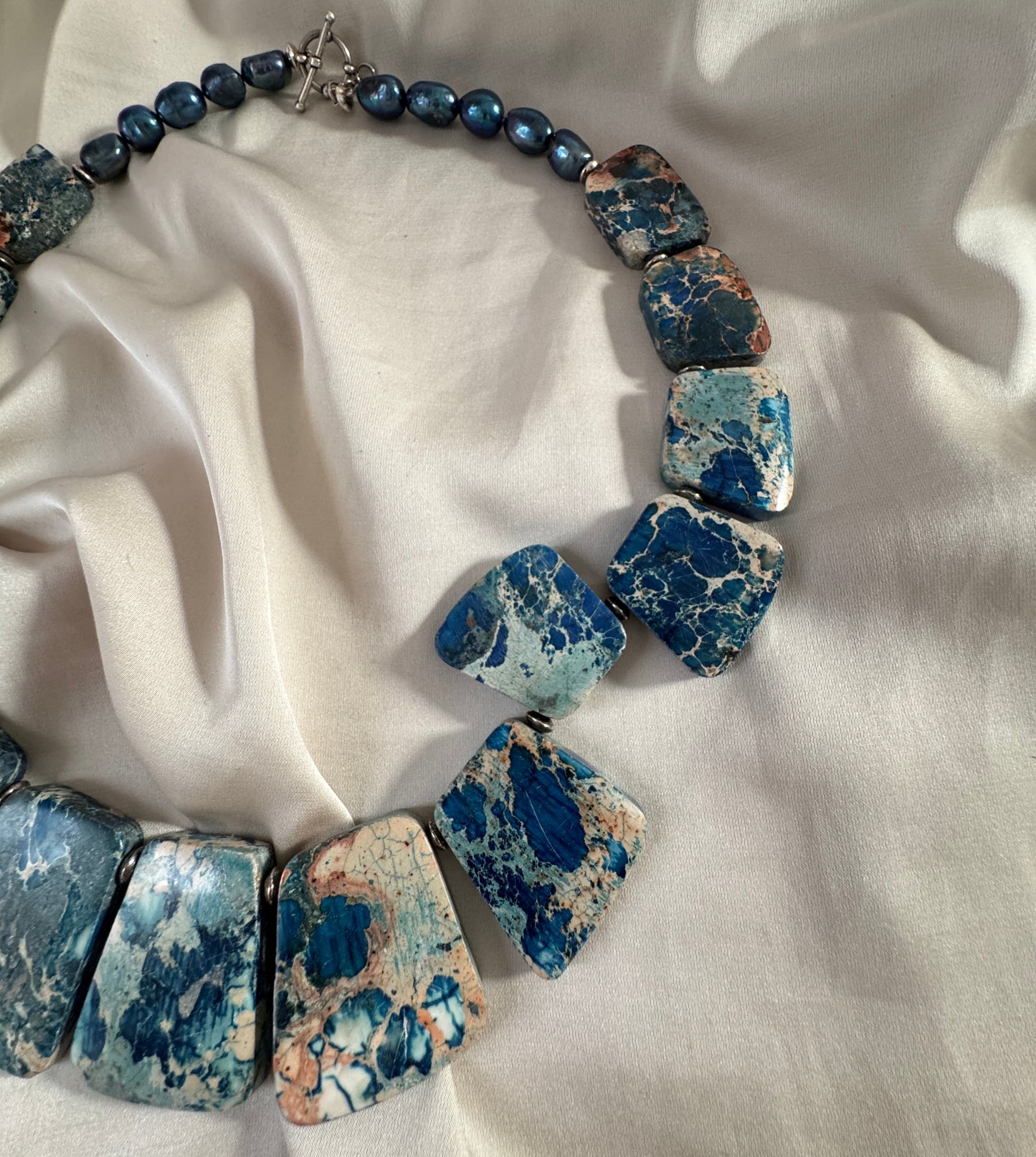 Halsband Blå Jaspis Sterling Silver - Handgjort - 52cm - Blått - Design by Brandeby