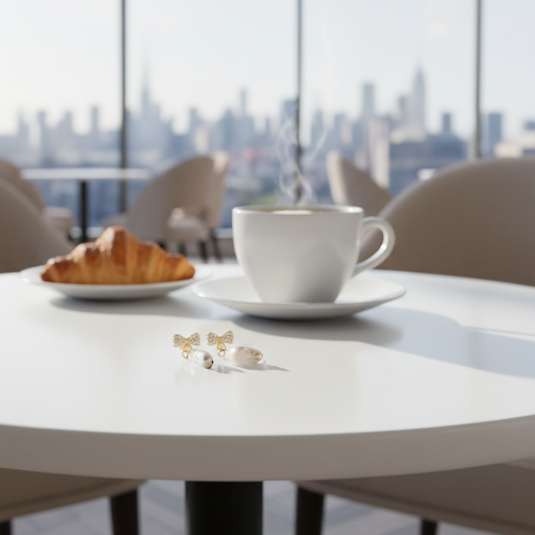 Bow Pearls Gold Örhängen - Exklusivt café