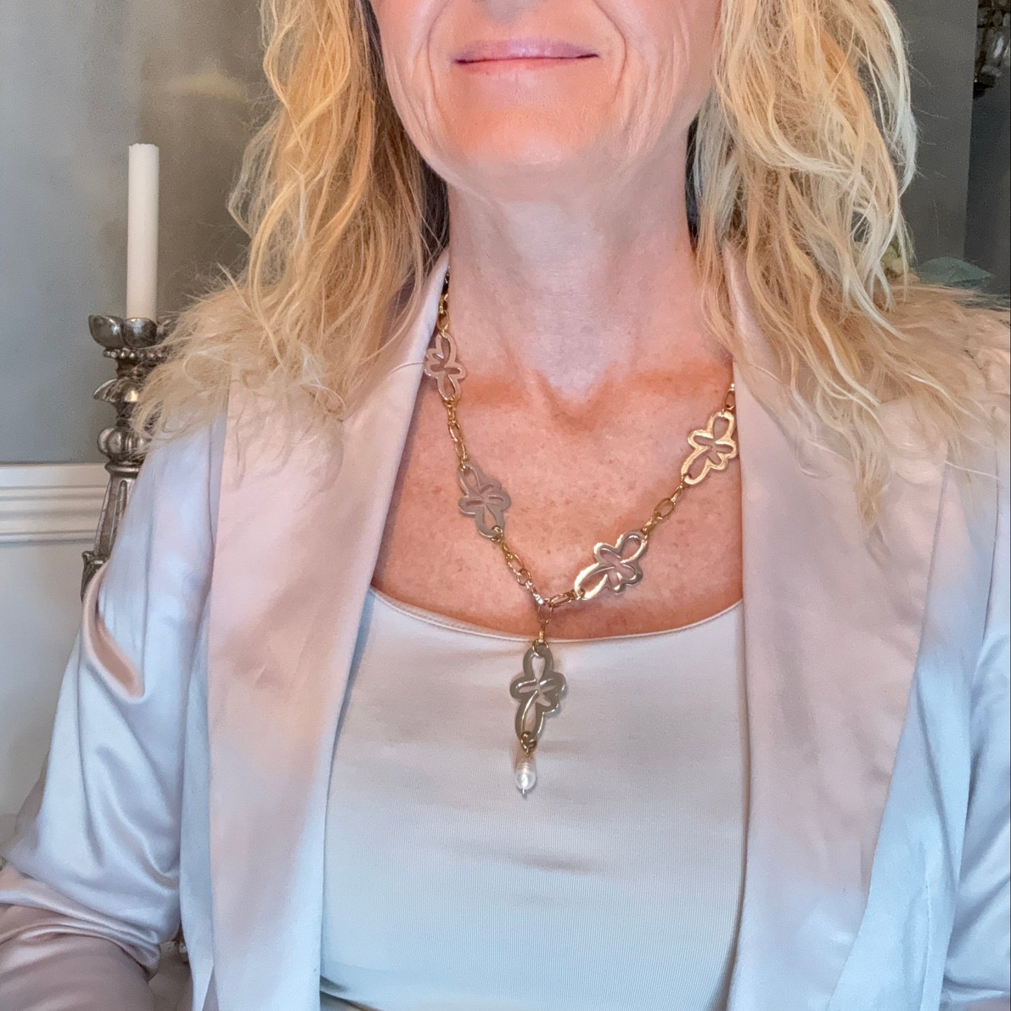 Flower Gold silver Halsband - Flexibelt Halsband med Blommor och 18k Guld - Design by Brandeby