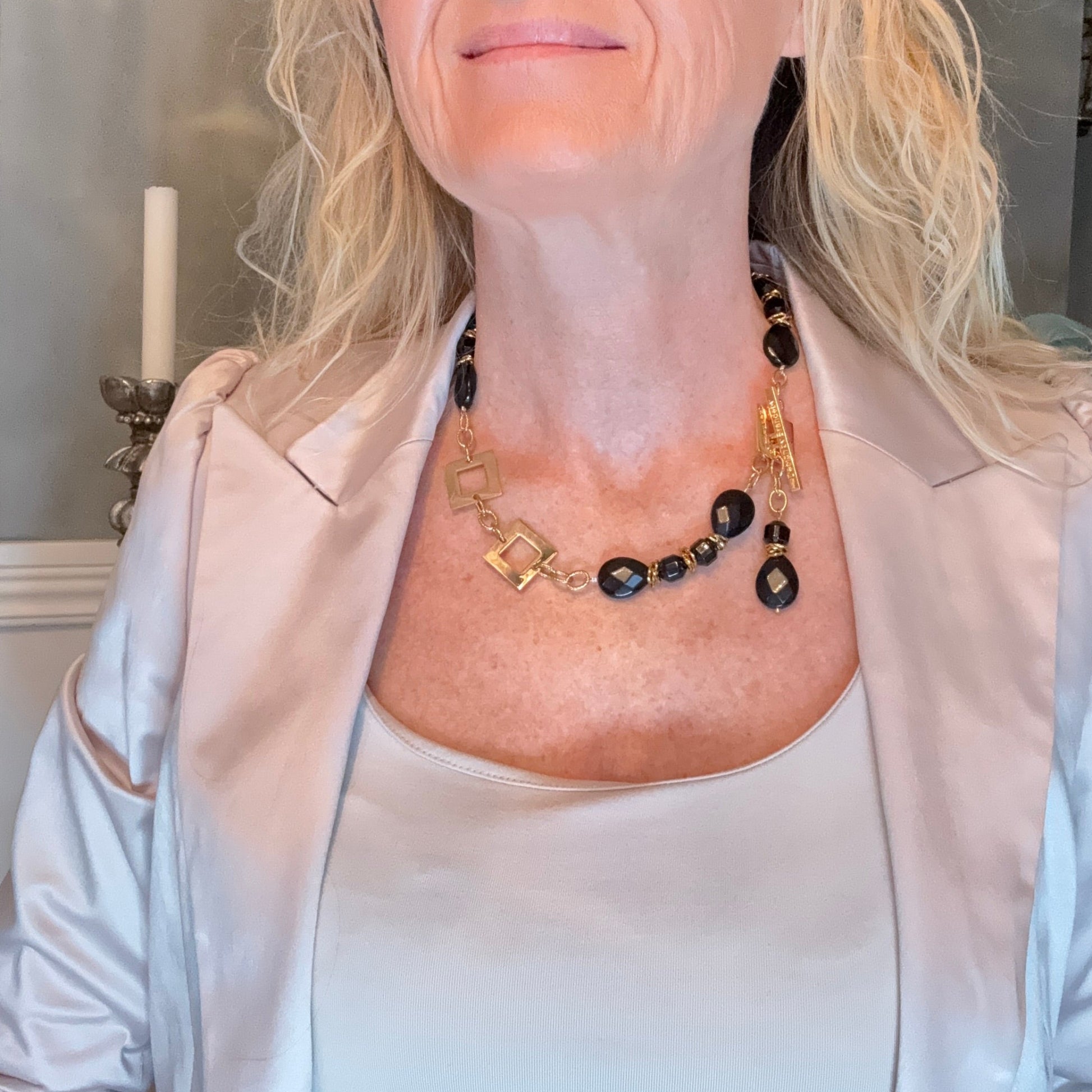 Shadow of Gold Halsband Obsidian & Agat Guld - Design by Brandeby unikt handgjort i sverige för hand av susanne brandeby