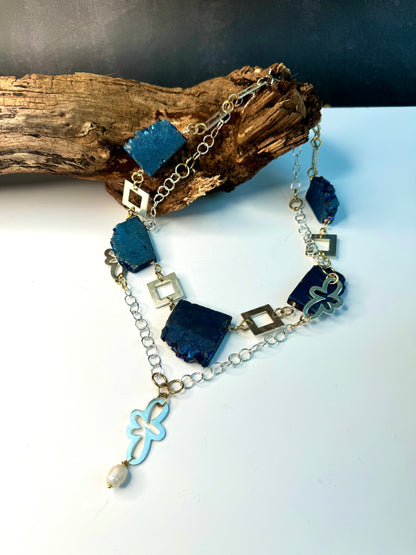 Blue Quartz Flower Halsband