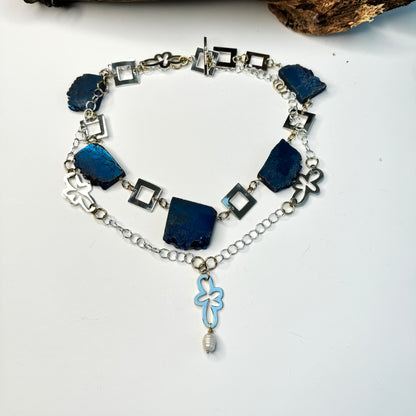 Blue Quartz Flower Halsband