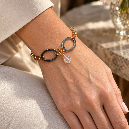Two Circles Armband – Silverringar & Bergkristall