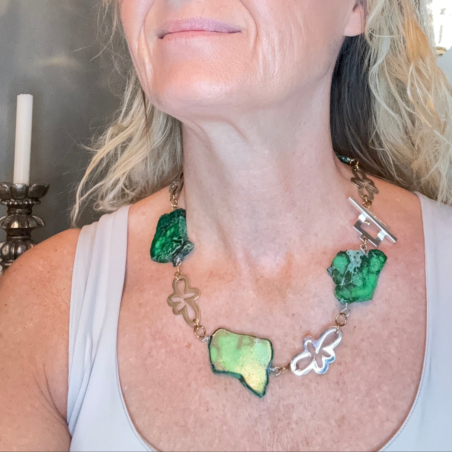 Green Harmony Halsband – Gröna Imperial Jasper & Guld | Design by Brandeby