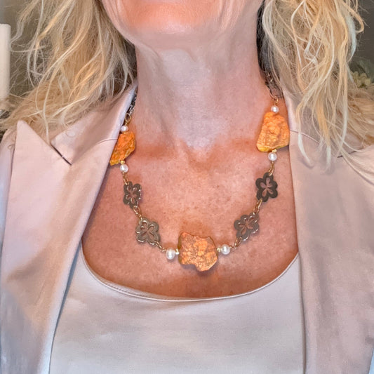 Orange Statement Halsband - Imperial Jasper & Pärlor | Design by Brandeby