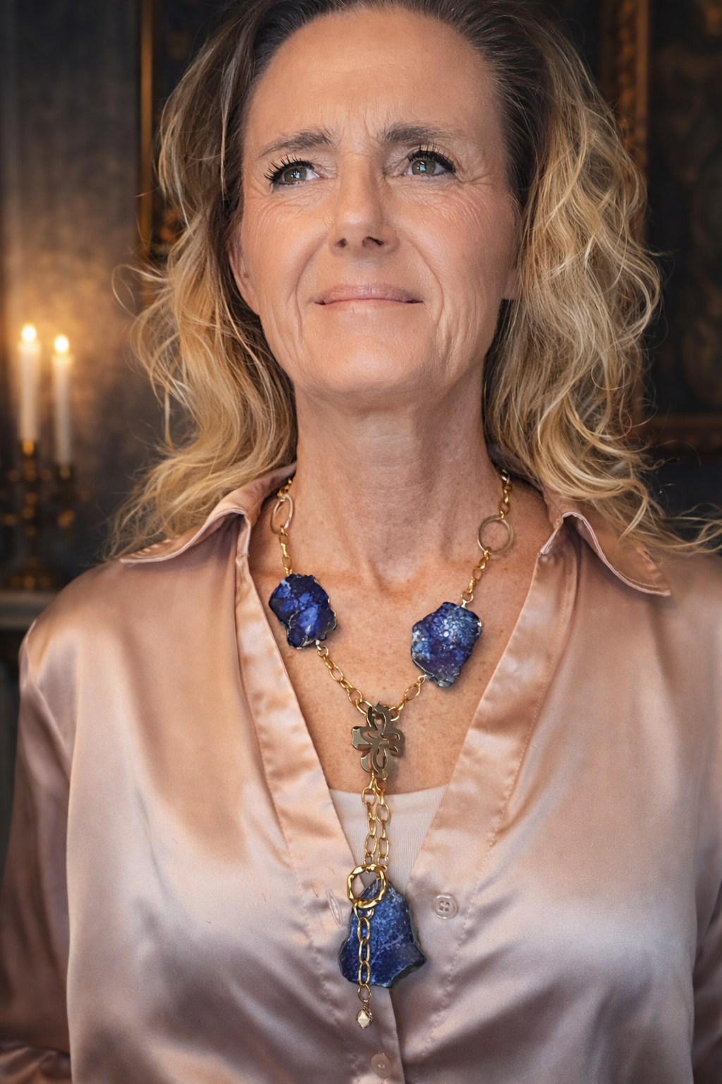 Royal Blue Halsband 80 cm – Blå Imperial Jasper & 18K Guld