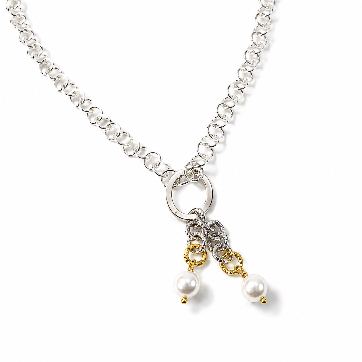 Chain Pearl Hänge – Silver & Guld