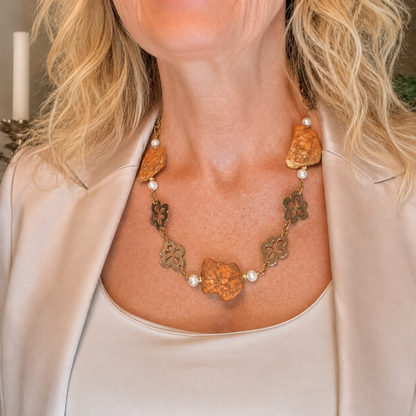 Orange statement halsband - Imperial Jasper & Pärlor