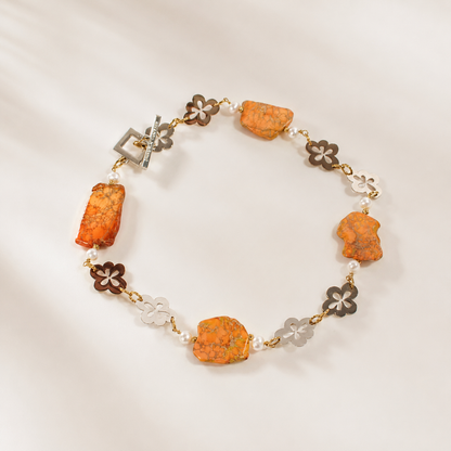 Orange statement halsband - Imperial Jasper & Pärlor