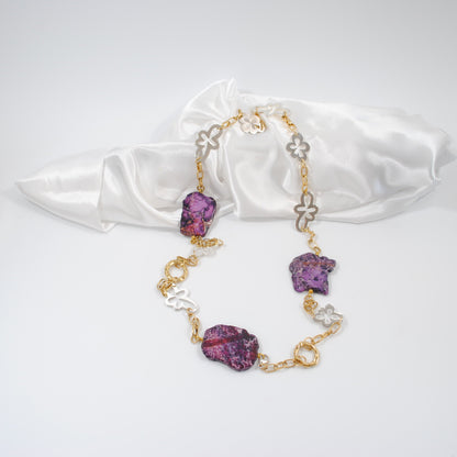 lila ädelstenar imperial jasper guld kedja blommor i silver halsband långt design by brandeby