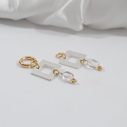 påhäng creole ringar guld fyrkanter i silver med bergkristall design by brandeby