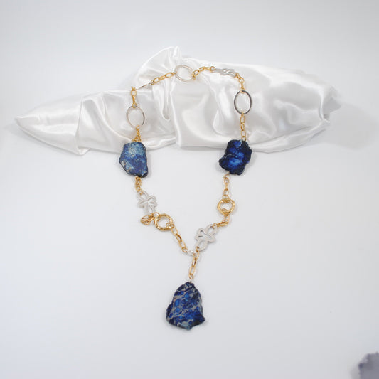 blå imperial jasper ädelsten långt halsband i guld och silver design by brandeby