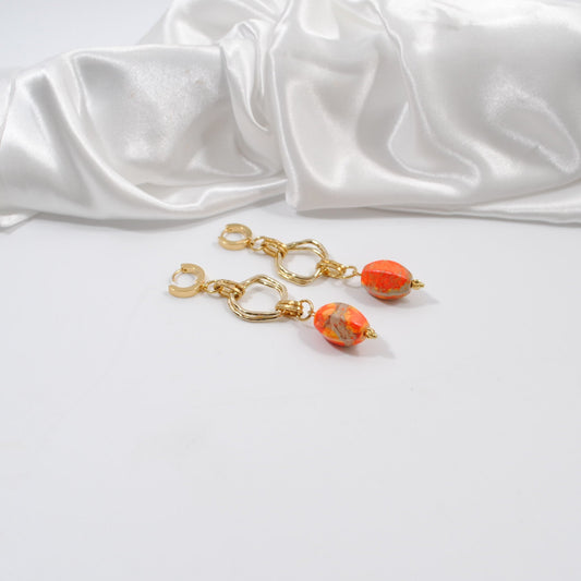 äkta ädelsten imperial jasper orange örhängen guld ringar creoler ringar i guld design by brandeby