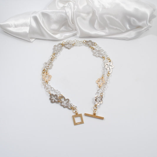 guld silver blommor kedja kort eller långt halsband design by brandeby