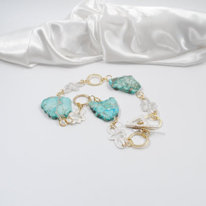 kort halsband turkosa imperial jasper stenar med guld och silver blommor design by brandeby