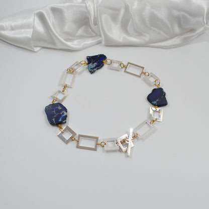 äkta imperial jasper ädelsten blått kort halsband design by brandeby