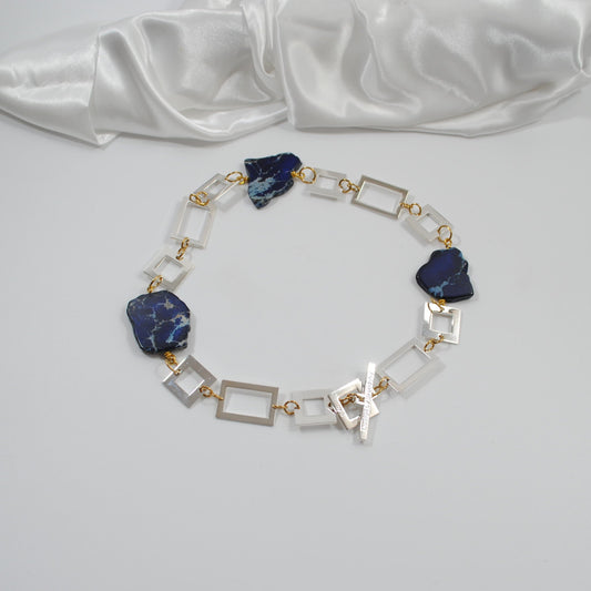 äkta imperial jasper ädelsten blått kort halsband design by brandeby