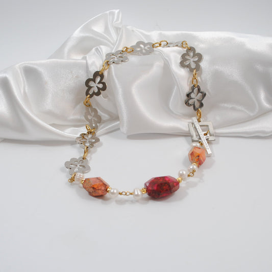 imperial jasper i orange och rött blom halsband design by brandeby