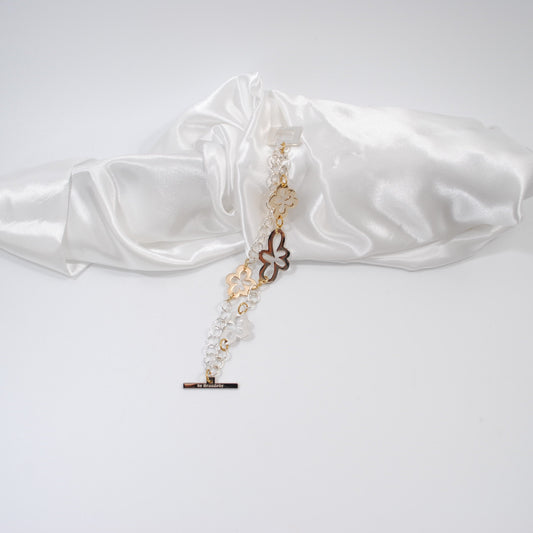 armband i lyx modell guld och silver blommor med kedja i två rader design by brandeby