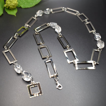 Necklace clear silver with self-designed parts and rock crystal