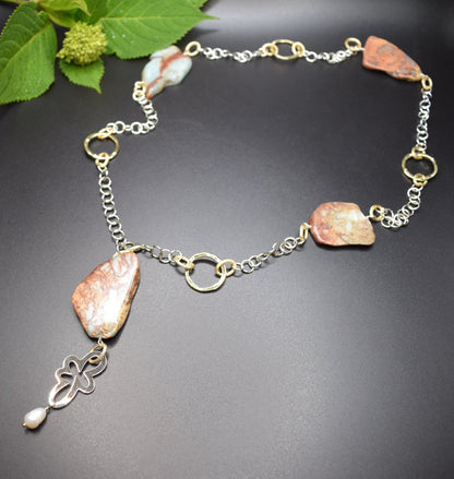 Necklace Happy autumn with imperial jasper stones, chain and gold details