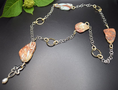 Necklace Happy autumn with imperial jasper stones, chain and gold details