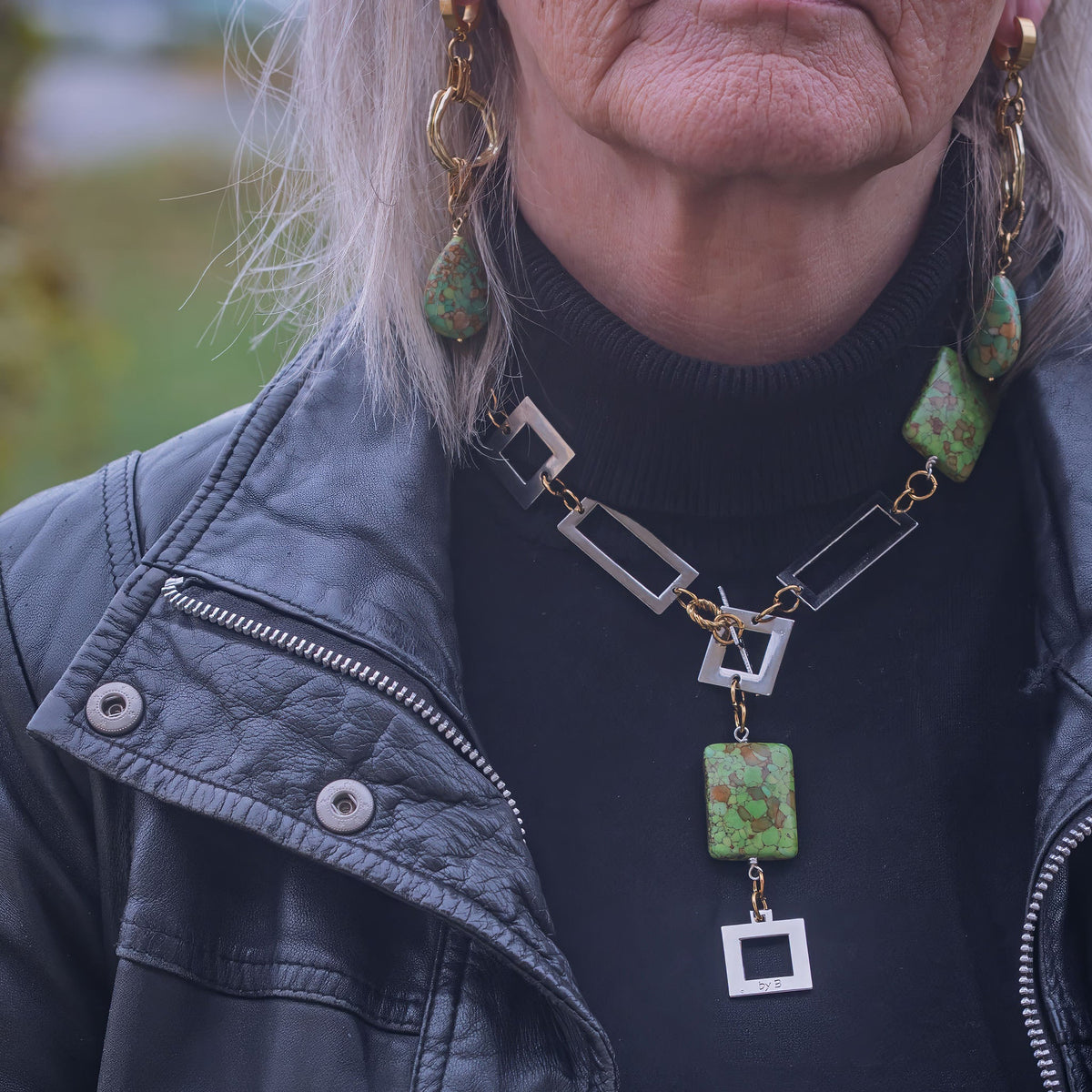 Green Turqouise Halsband - Statement Silver Grön