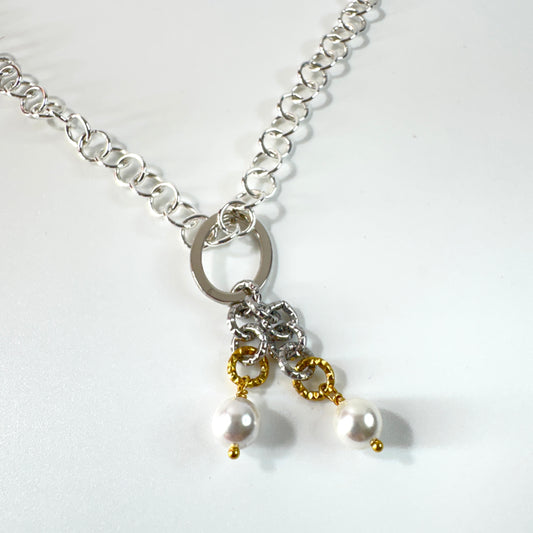 Chain Pearl Hänge – Silver & Guld