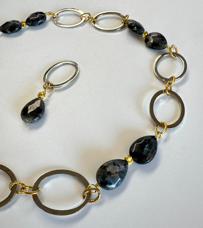 Gold Labradorit Halsband - Silver & äkta Labradorit