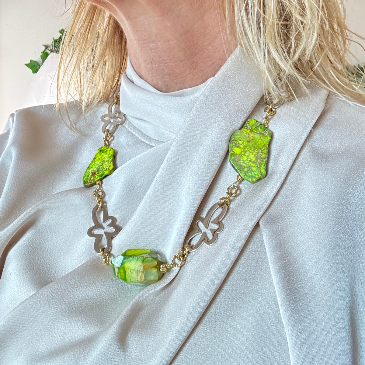 Royal Imperial Halsband - Grön Jasper & Silver