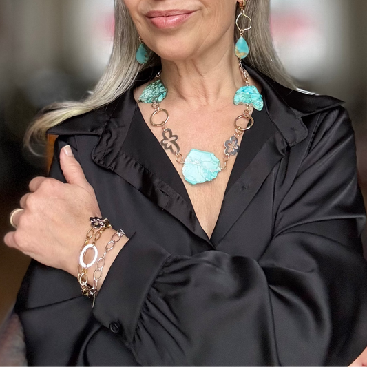 Lagoon Whisper Halsband - Turkos Imperial Jasper & Silver | Design by Brandeby