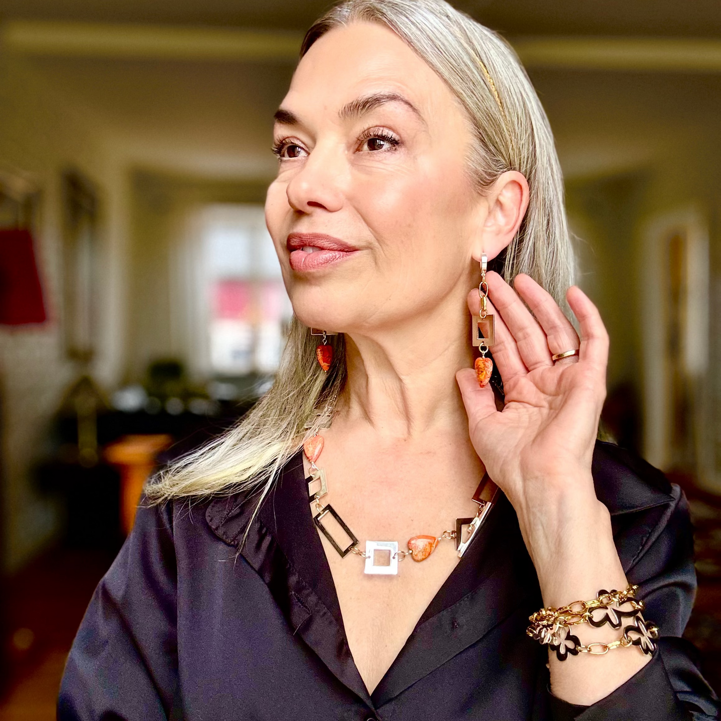 Heart of Orange Halsband - Imperial Jasper Hjärtan Sterling Silver - Design by Brandeby