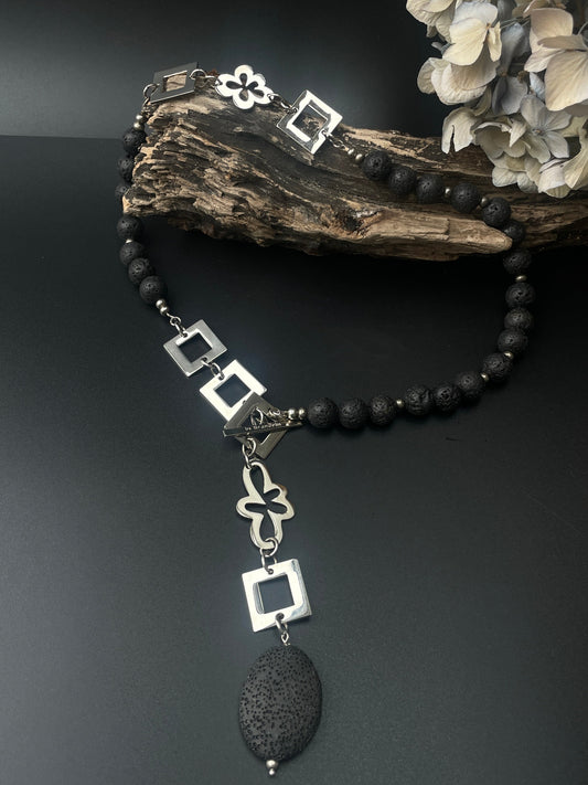 Necklace Moon with lava stone and self-designed parts
