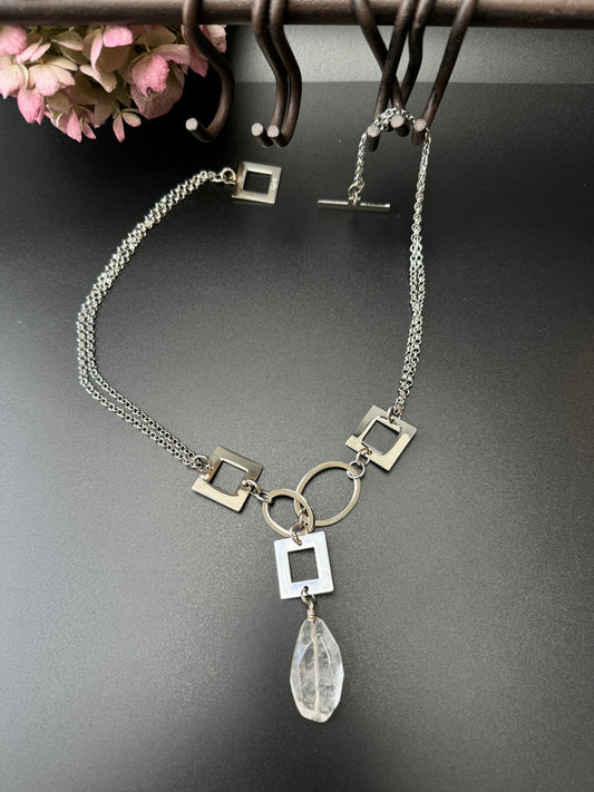 Necklace Crystal chain with handmade chain and a large rock crystal
