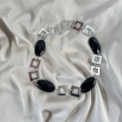 Royal Onyx Stone Halsband - Fasettslipade Onyx med Sterling Silver-Plätering - Design by Brandeby
