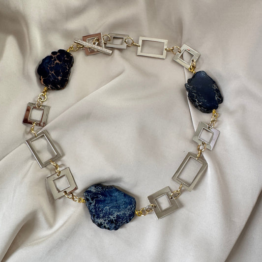 Kort Halsband - Blå Jasper Silver guld - 52 cm - Limited edition - Design by Brandeby
