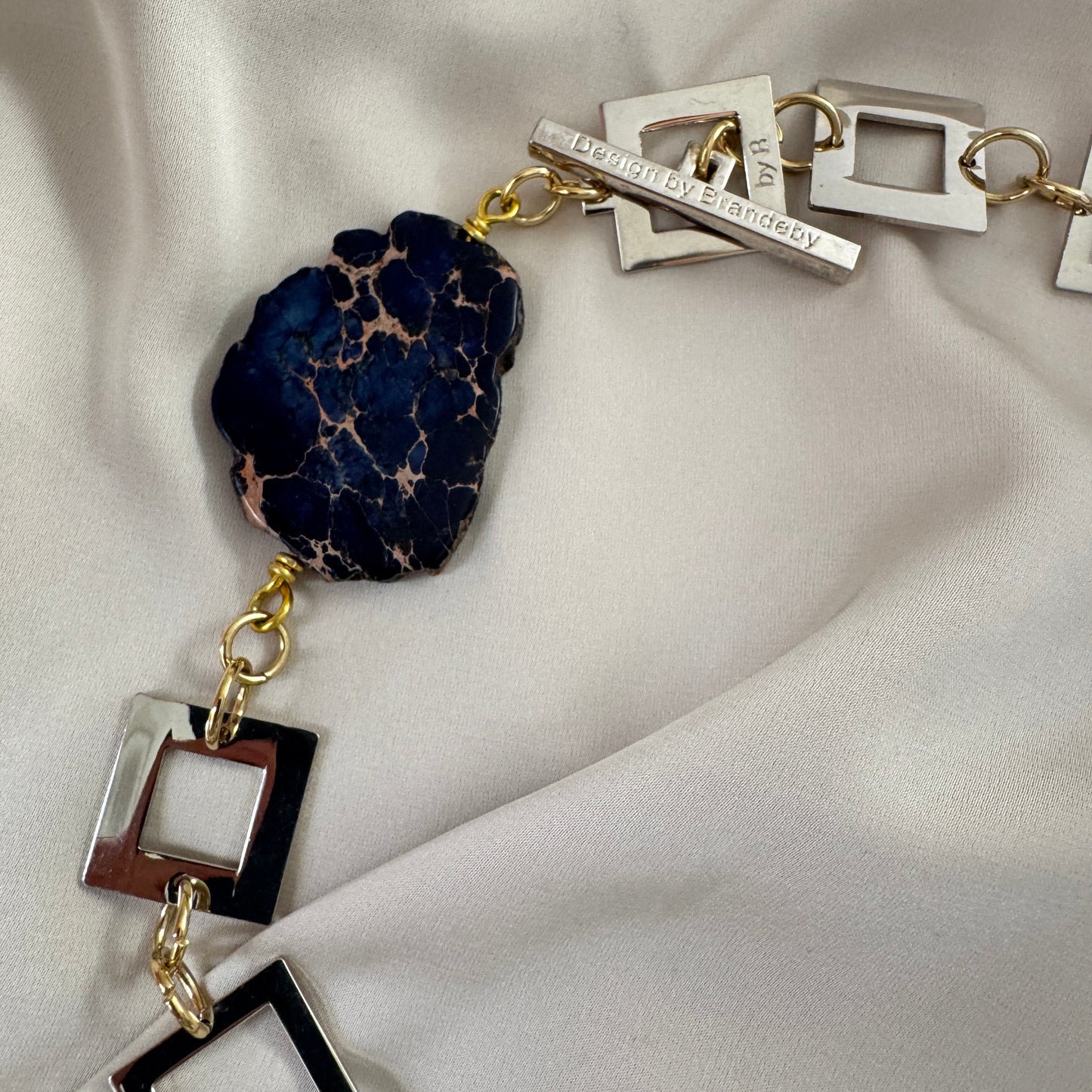 Kort Halsband - Blå Jasper Silver guld - 52 cm - Limited edition - Design by Brandeby