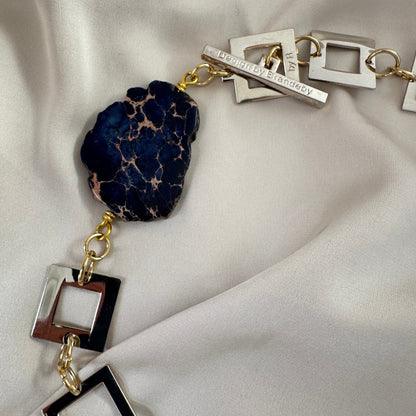 Kort Halsband - Blå Jasper Silver guld - 52 cm - Limited edition - Design by Brandeby