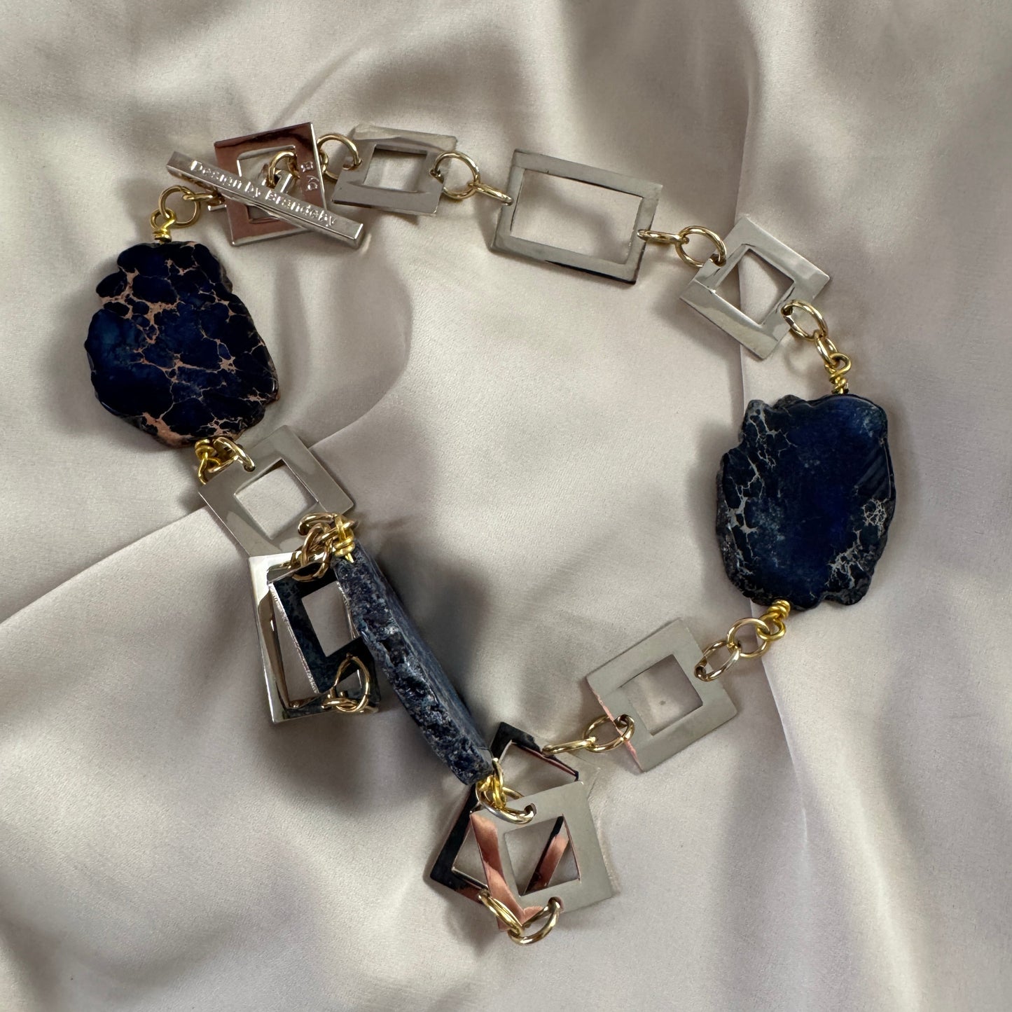 Kort Halsband - Blå Jasper Silver guld - 52 cm - Limited edition - Design by Brandeby