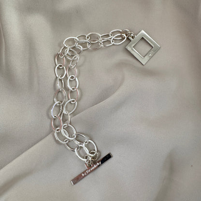 Armband Sterling Silver Pläterat - Dubbla Paperclip Kedjor - 19cm - Silver - design by brandeby