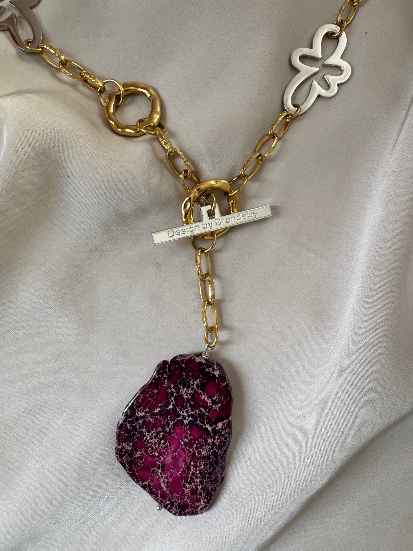 Halsband Lila Jasper - Silver guld - 80 cm - limited edition - Design by Brandeby