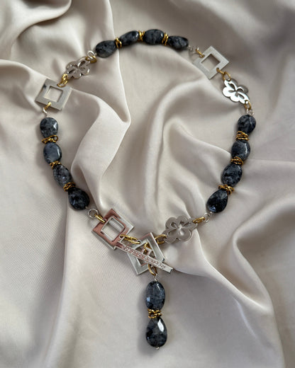 Halsband Silver 18K Guldpläterat - Labradorit - 50cm - Gråmelerad Guld - design by brandeby